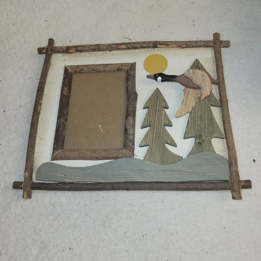 Rustic Wood Picture‎ Frame Wall Art Goose Cabin Lodge Decor Handcrafted